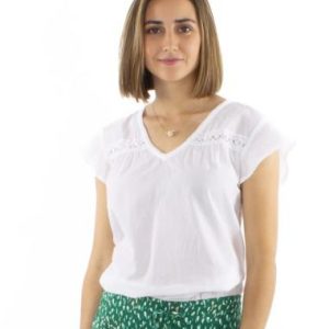 Chemisier coton blanc petites manches dentelle buste