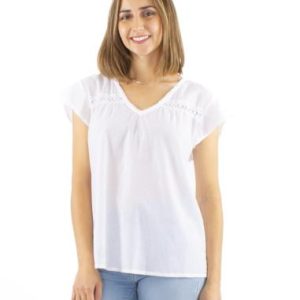 Chemisier coton blanc petites manches dentelle buste