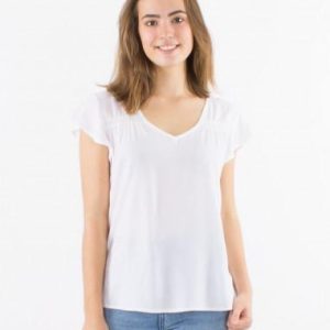 Chemisier viscose uni col v boutonné manches courtes